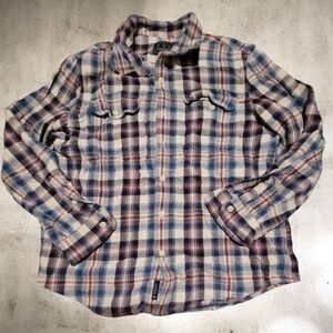 Vintage American Eagle Red Blue Cream Plaid Button Down Flannel Size XXL Mens
